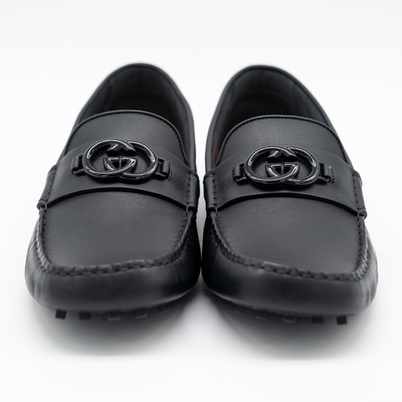 size 13G 13.5 US Gucci GG Leather Moccasin Driver Black Loafers